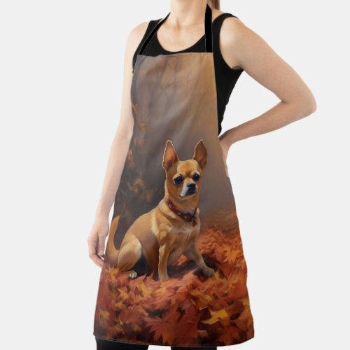 Chihuahua in Autumn Leaves Fall Inspire  Apron