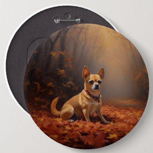 Chihuahua in Autumn Leaves Fall Inspire  Button (Front & Back)