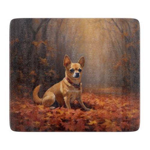 Chihuahua in Autumn Leaves Fall Inspire  Cutting Board