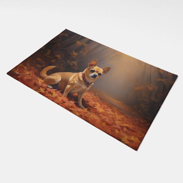 Chihuahua in Autumn Leaves Fall Inspire  Doormat (Angled)