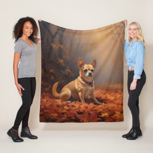 Chihuahua in Autumn Leaves Fall Inspire  Fleece Blanket