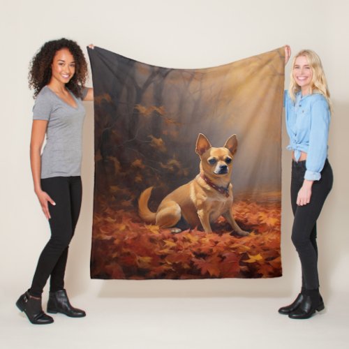 Chihuahua in Autumn Leaves Fall Inspire  Fleece Blanket