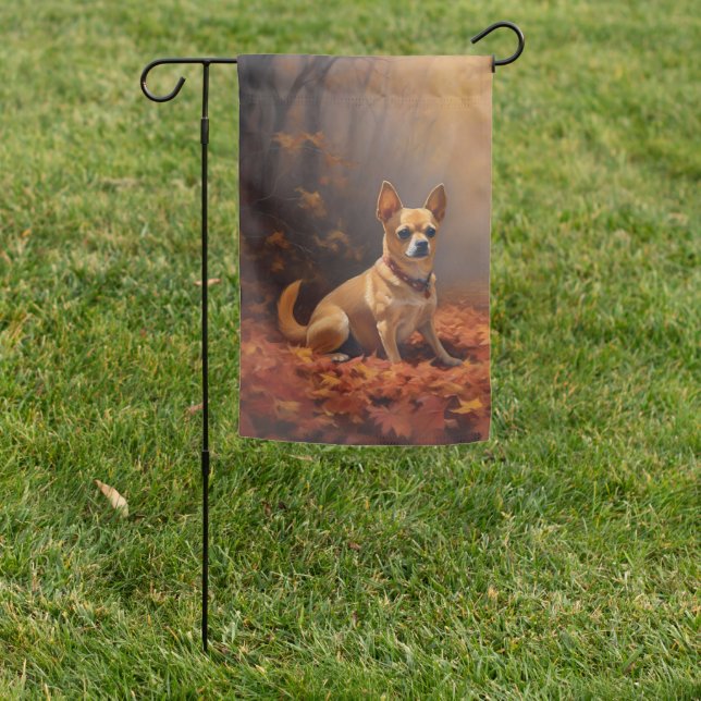Chihuahua in Autumn Leaves Fall Inspire  Garden Flag (In SItu)