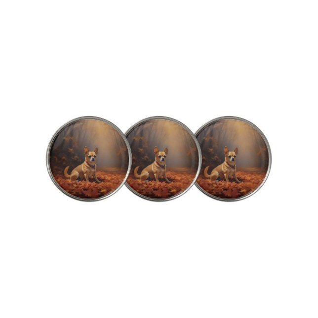 Chihuahua in Autumn Leaves Fall Inspire  Golf Ball Marker (3 Up)