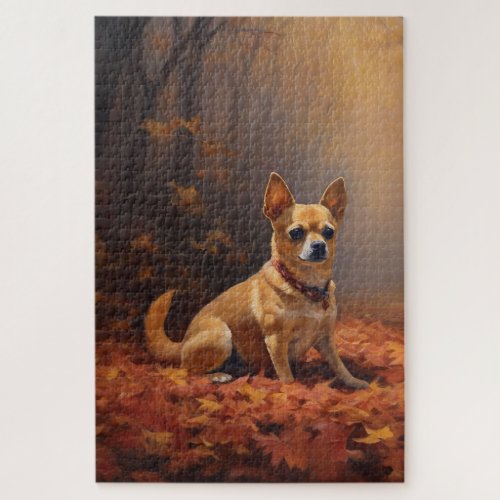 Chihuahua in Autumn Leaves Fall Inspire  Jigsaw Puzzle