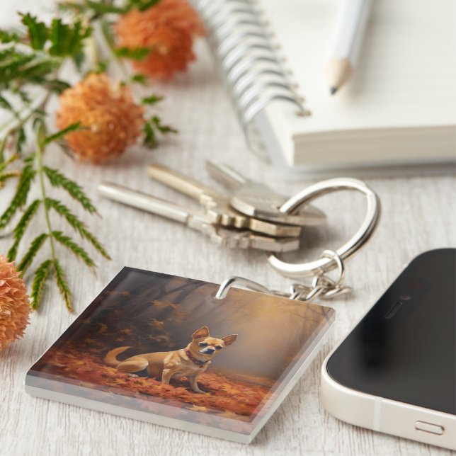 Chihuahua in Autumn Leaves Fall Inspire  Keychain (Front Right)