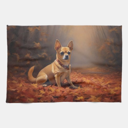 Chihuahua in Autumn Leaves Fall Inspire  Kitchen Towel