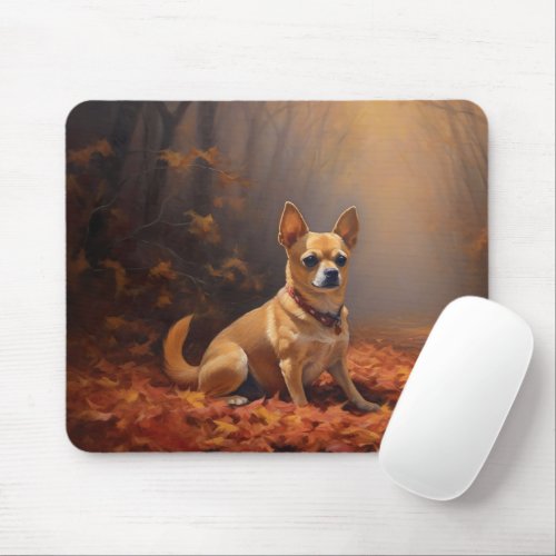 Chihuahua in Autumn Leaves Fall Inspire  Mouse Pad