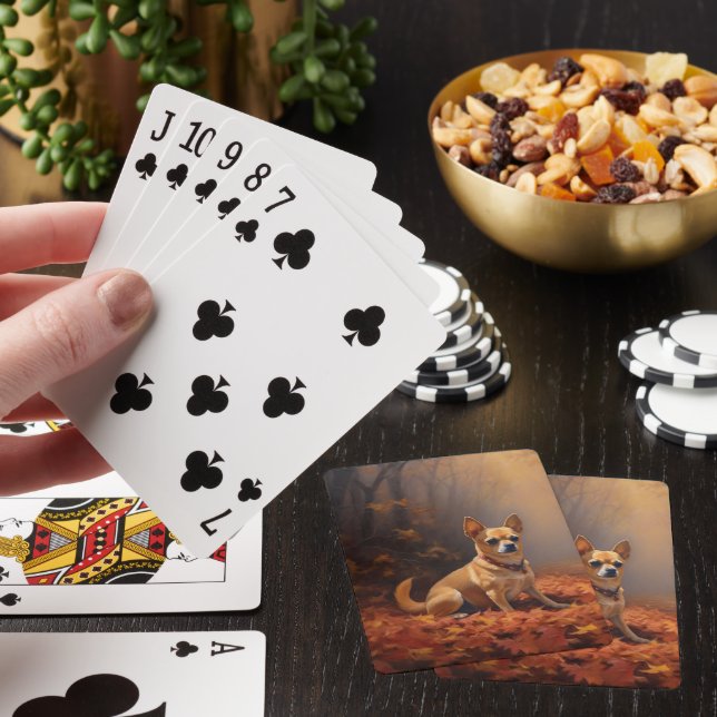 Chihuahua in Autumn Leaves Fall Inspire  Poker Cards (In Situ)