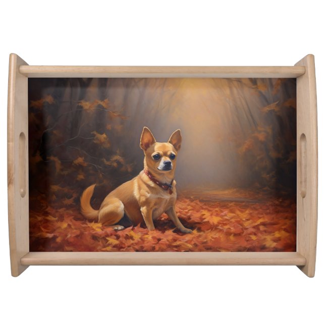 Chihuahua in Autumn Leaves Fall Inspire  Serving Tray (Front)