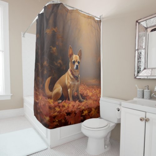Chihuahua in Autumn Leaves Fall Inspire  Shower Curtain