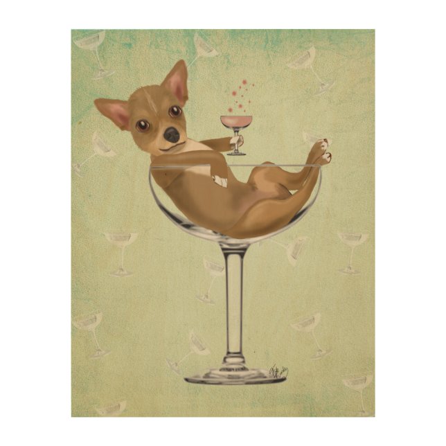 Chihuahua in Cocktail Glass Wood Wall Decor (Front)
