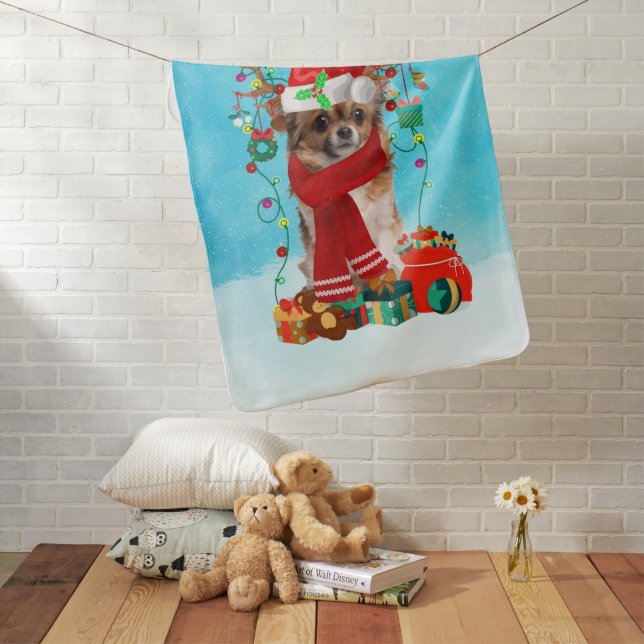 Chihuahua in snow with Christmas gifts Baby Blanket (In Situ)