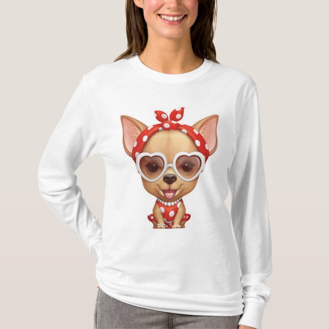 Chihuahua in the Guise of a Retro Beauty T-Shirt (Front)
