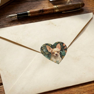Chihuahua in the Style of William Morris Heart Sticker