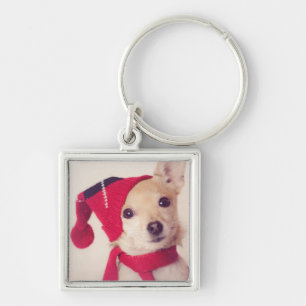 Chihuahua In Winter Cap Keychain