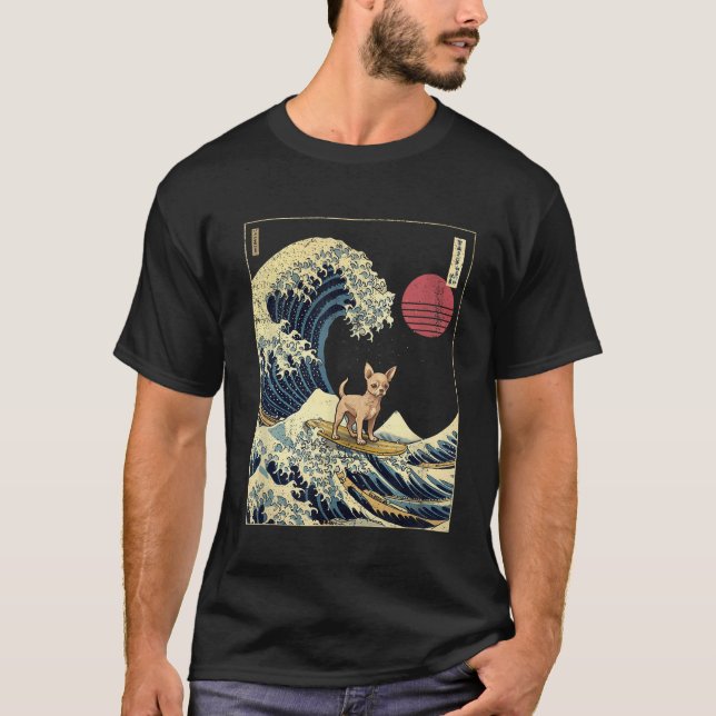 Chihuahua Japanese Kanagawa Wave Surf Dog  T-Shirt (Front)