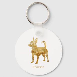 Chihuahua Keychain Personalized Gold Floral