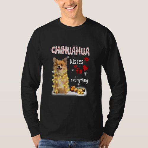 Chihuahua Kisses Fix Everything Christmas Light Pa T_Shirt