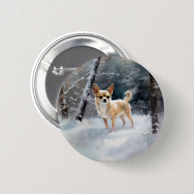 Chihuahua  Let It Snow Christmas Button (Front & Back)