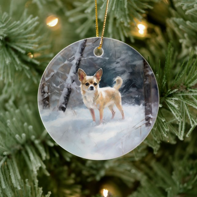 Chihuahua  Let It Snow Christmas Ceramic Ornament (Tree)