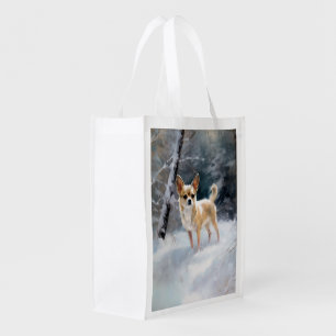 Chihuahua  Let It Snow Christmas Grocery Bag