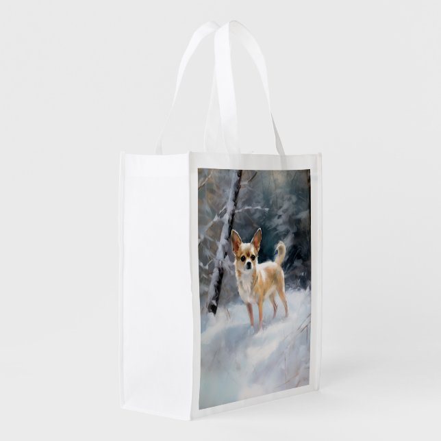 Chihuahua  Let It Snow Christmas Grocery Bag (Back Side)