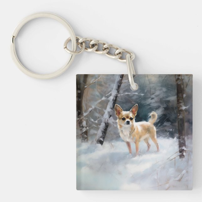 Chihuahua  Let It Snow Christmas Keychain (Front)