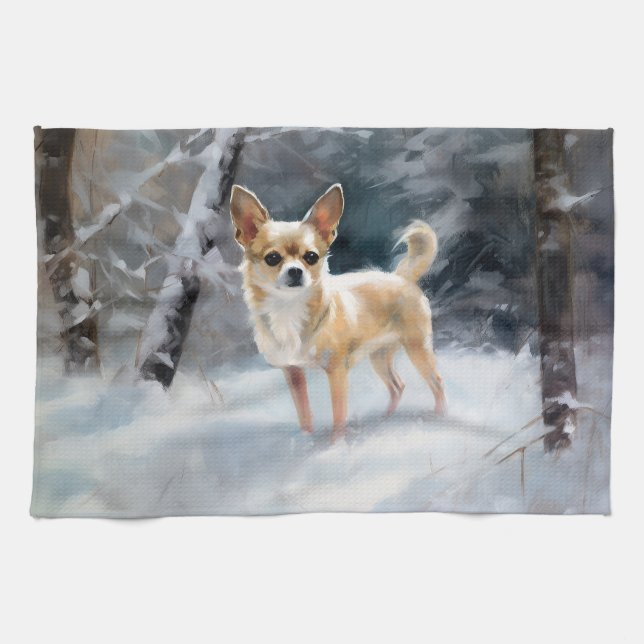 Chihuahua  Let It Snow Christmas Kitchen Towel (Horizontal)