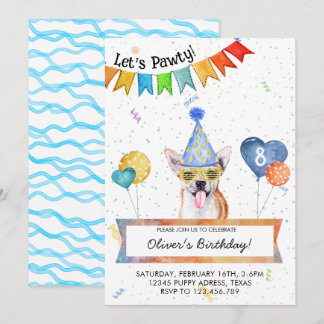 Chihuahua Lets Pawty Dog Birthday Party Invitation