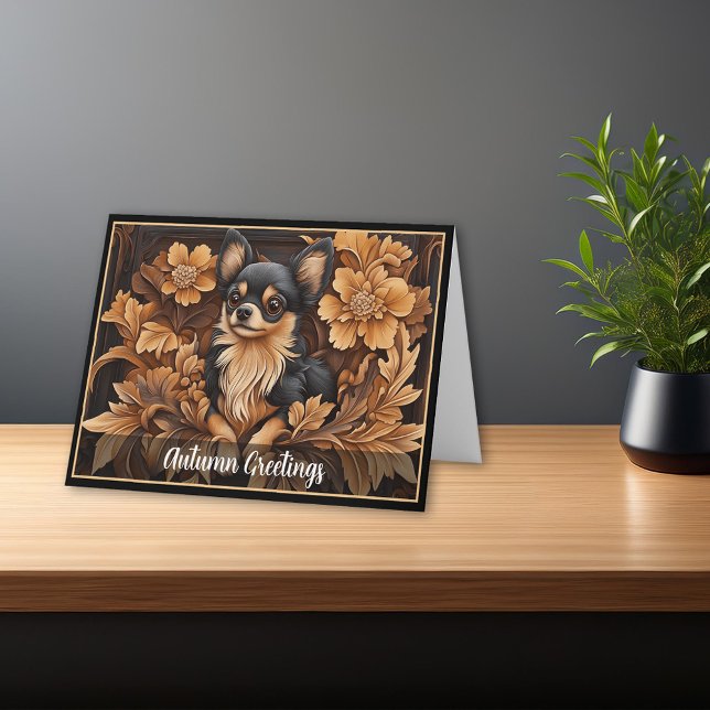Chihuahua Long-haired Black Tan Note Cards (Chihuahua Long-haired Black Tan Note Cards. Personalize front and inside.)