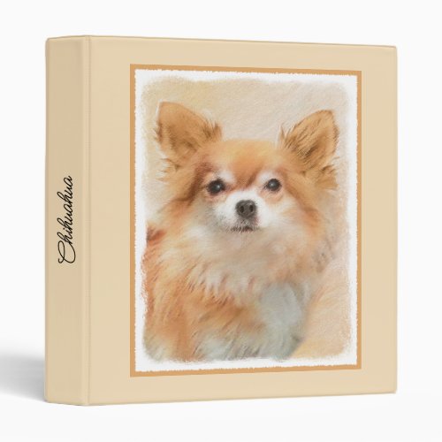 Chihuahua Long_Haired Dog Painting Original Art 3 Ring Binder