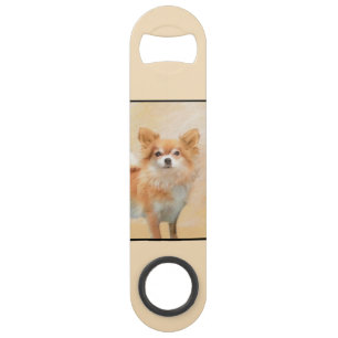 Chihuahua Long-Haired Dog Painting Original Art Bar Key