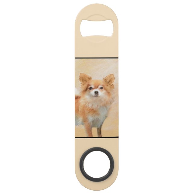 Chihuahua Long-Haired Dog Painting Original Art Bar Key (Front)