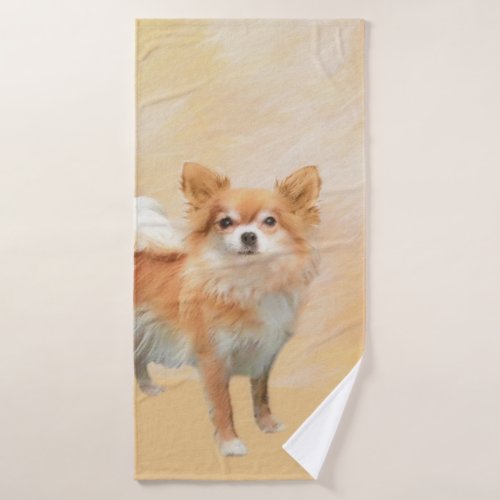 Chihuahua Long_Haired Dog Painting Original Art Bath Towel Set