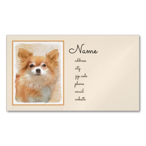 Chihuahua Long_Haired Dog Painting Original Art Business Card Magnet