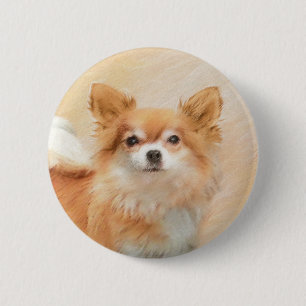 Chihuahua Long-Haired Dog Painting Original Art Button