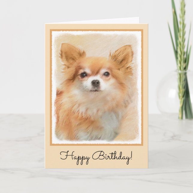 Chihuahua Long-Haired Dog Painting Original Art Card (Front)