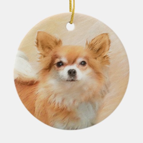 Chihuahua Long_Haired Dog Painting Original Art Ceramic Ornament