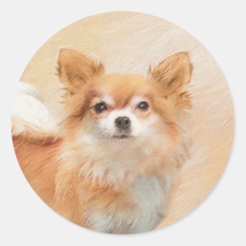 Chihuahua Long_Haired Dog Painting Original Art Classic Round Sticker