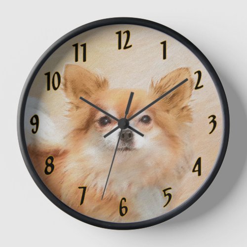 Chihuahua Long_Haired Dog Painting Original Art Clock