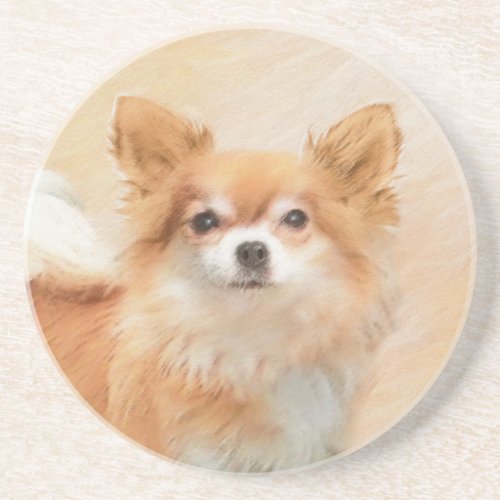 Chihuahua Long_Haired Dog Painting Original Art Coaster