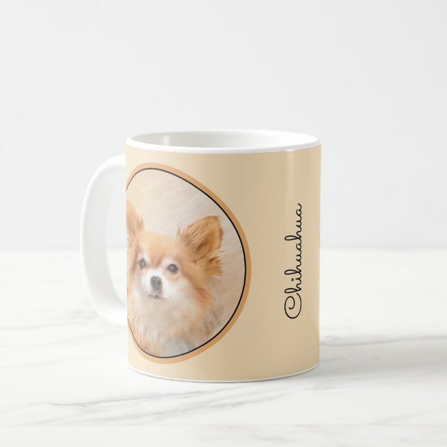 Chihuahua Long-Haired Dog Painting Original Art Coffee Mug (Front Left)