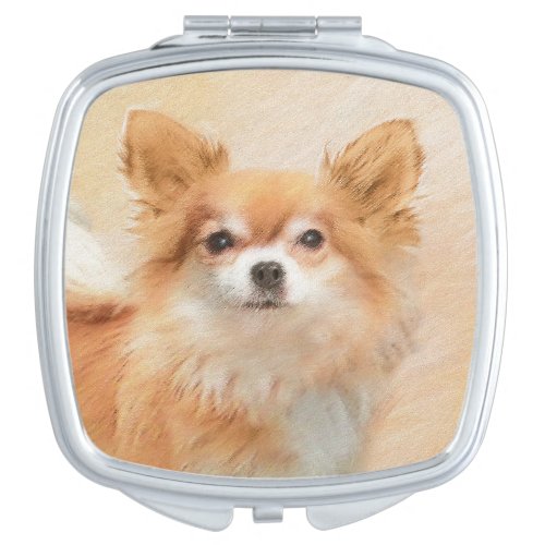 Chihuahua Long_Haired Dog Painting Original Art Compact Mirror