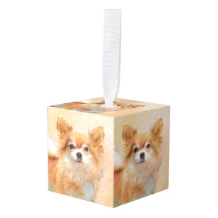 Chihuahua Long-Haired Dog Painting Original Art Cube Ornament