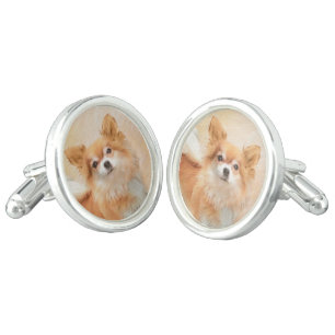 Chihuahua Long-Haired Dog Painting Original Art Cufflinks