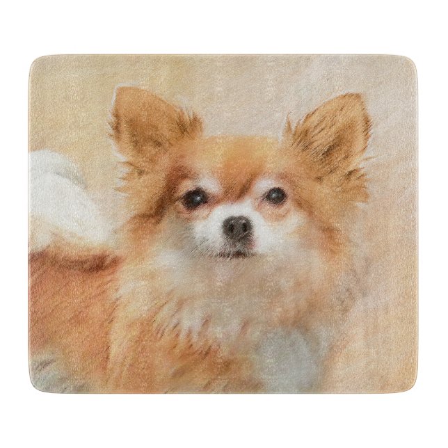Chihuahua Long-Haired Dog Painting Original Art Cutting Board (Front)