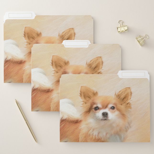 Chihuahua Long-Haired Dog Painting Original Art File Folder (Set)