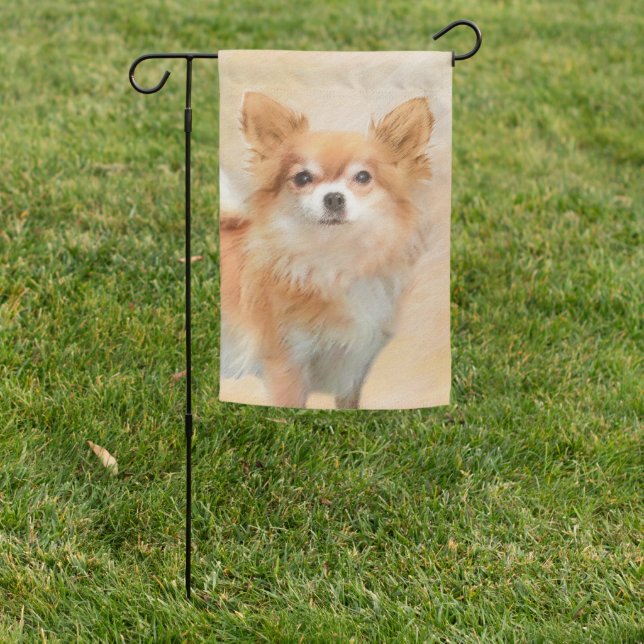 Chihuahua Long-Haired Dog Painting Original Art Garden Flag (In SItu)