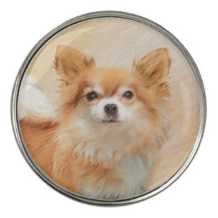 Chihuahua Long-Haired Dog Painting Original Art Golf Ball Marker
